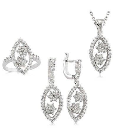 Gümüş Zirkon Taşlı Bayan Set