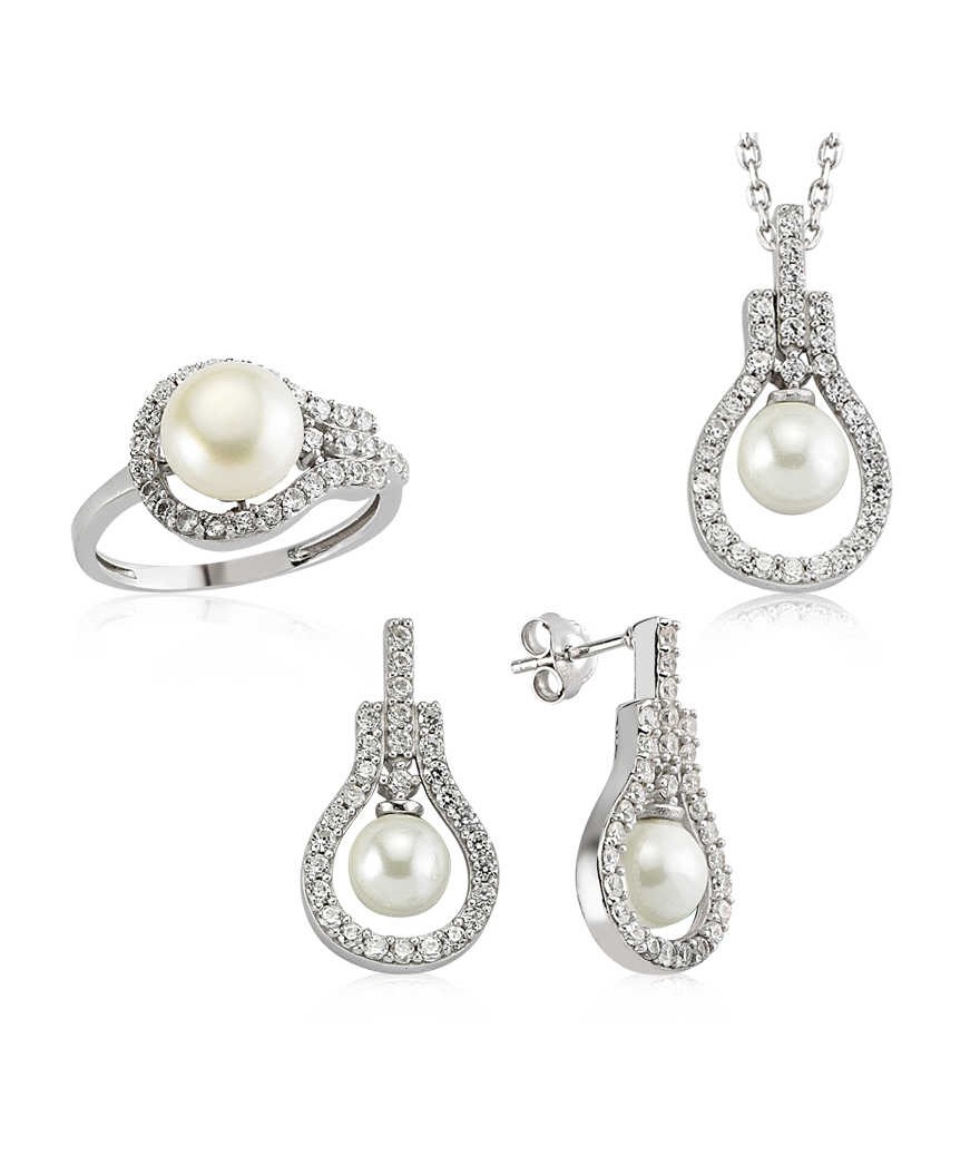 Gümüş İnci Damla Bayan Set