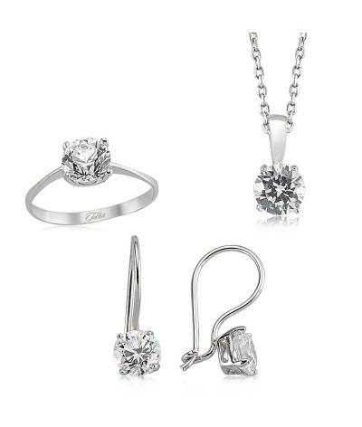 Gümüş Tek Taş Bayan Set