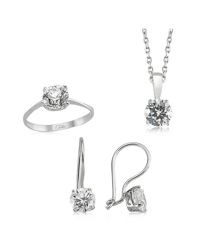 Gümüş Tek Taş Bayan Set