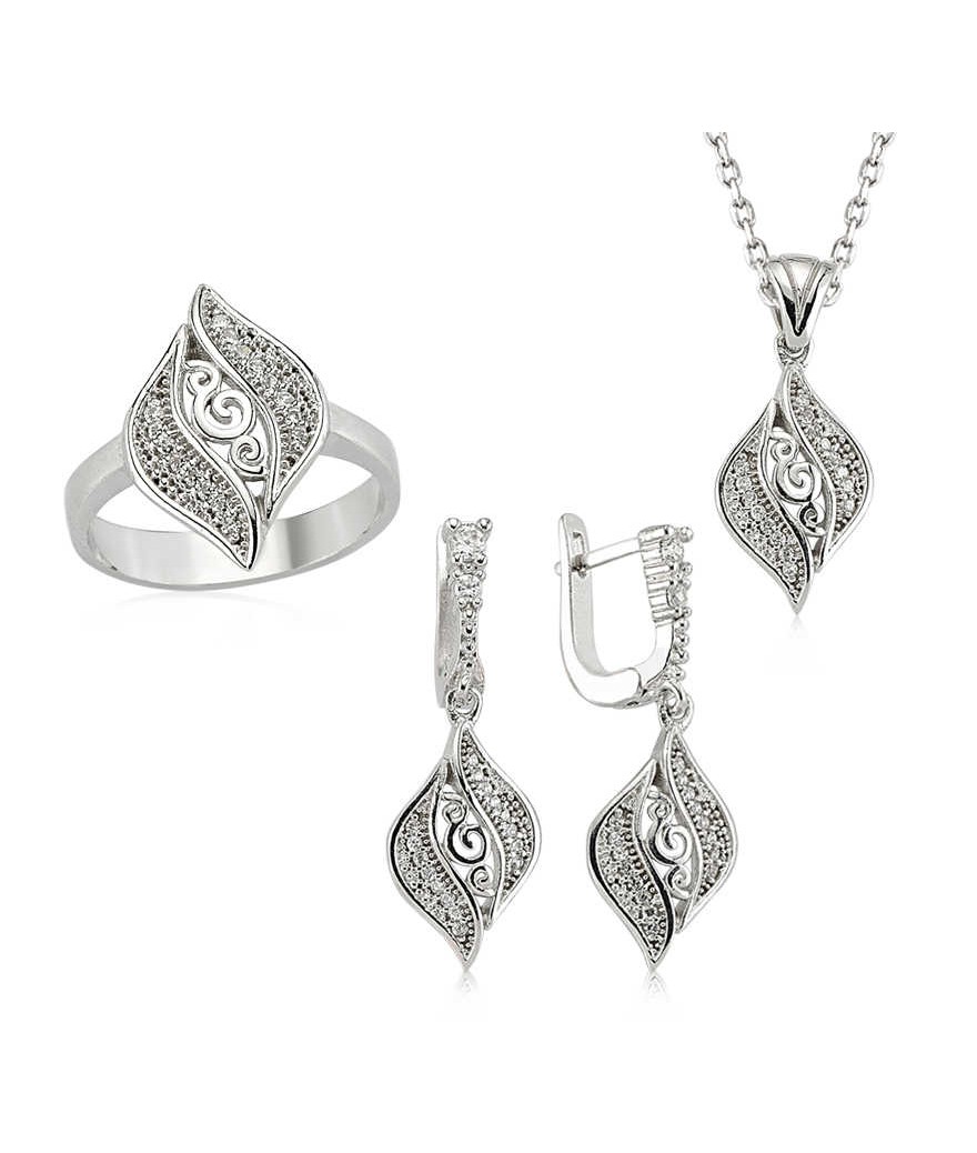 Gümüş Yaprak Desenli Bayan Set