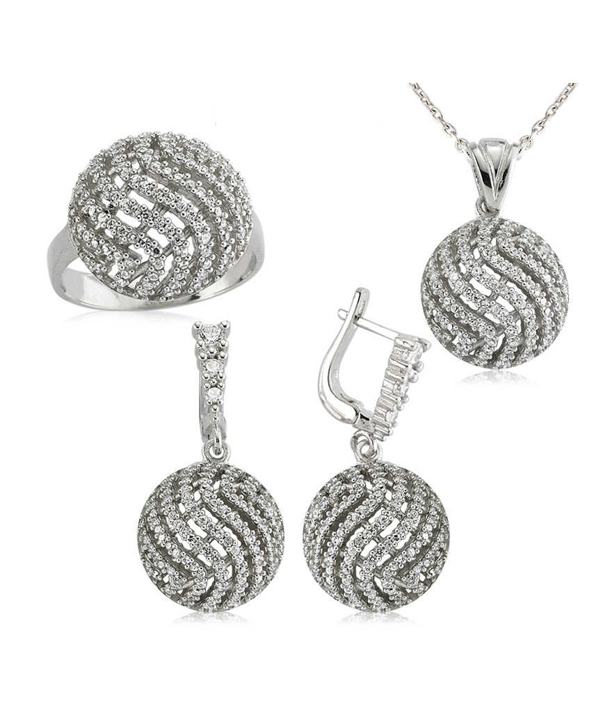Gümüş Yuvarlak Zirkon Taşlı Bayan Set