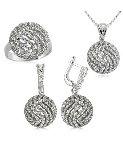 Gümüş Yuvarlak Zirkon Taşlı Bayan Set