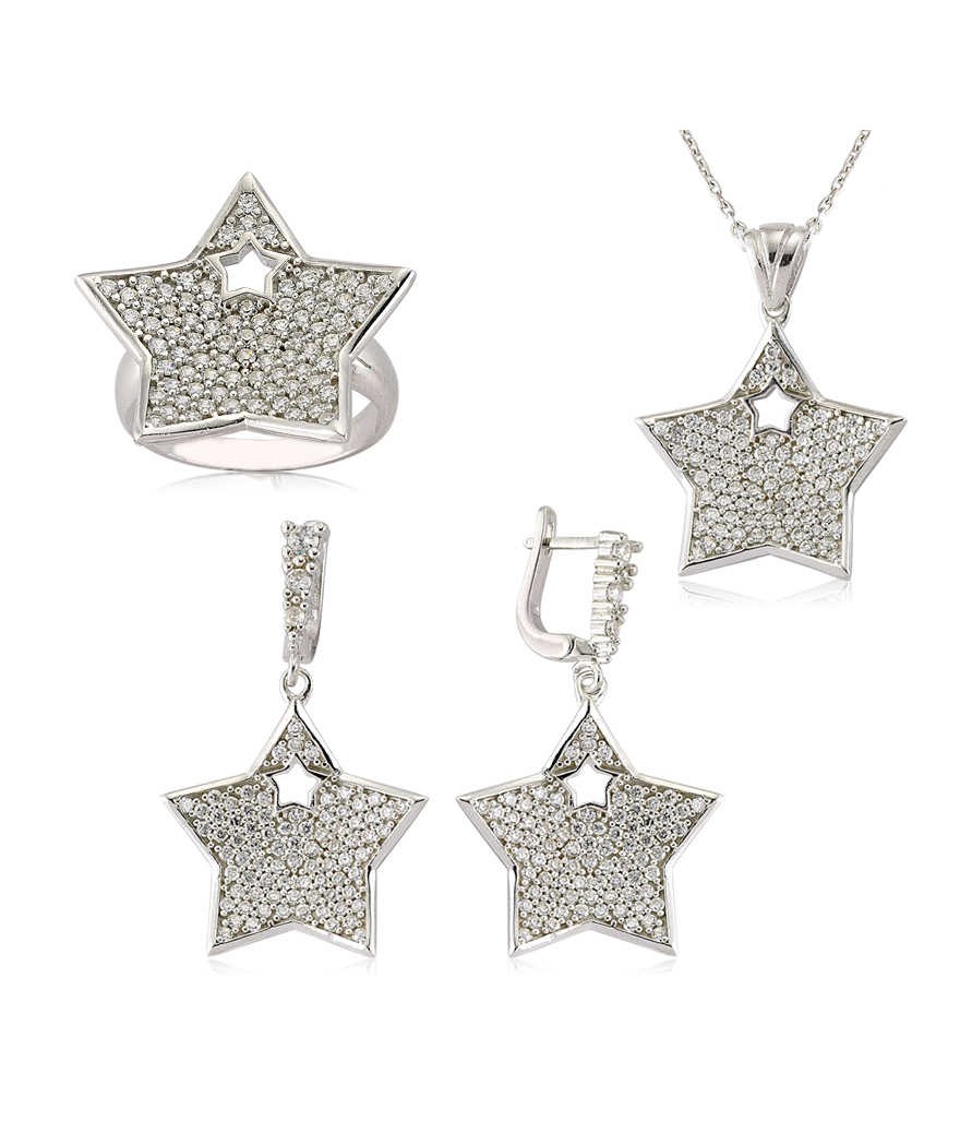 Gümüş Zirkon Taşlı Yıldız Bayan Set