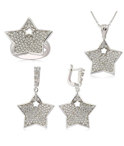 Gümüş Zirkon Taşlı Yıldız Bayan Set