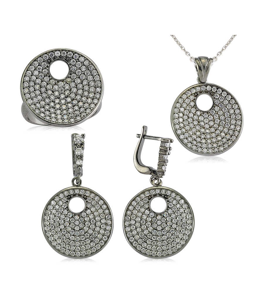Gümüş Zirkon Taşlı Yuvarlak Bayan Set