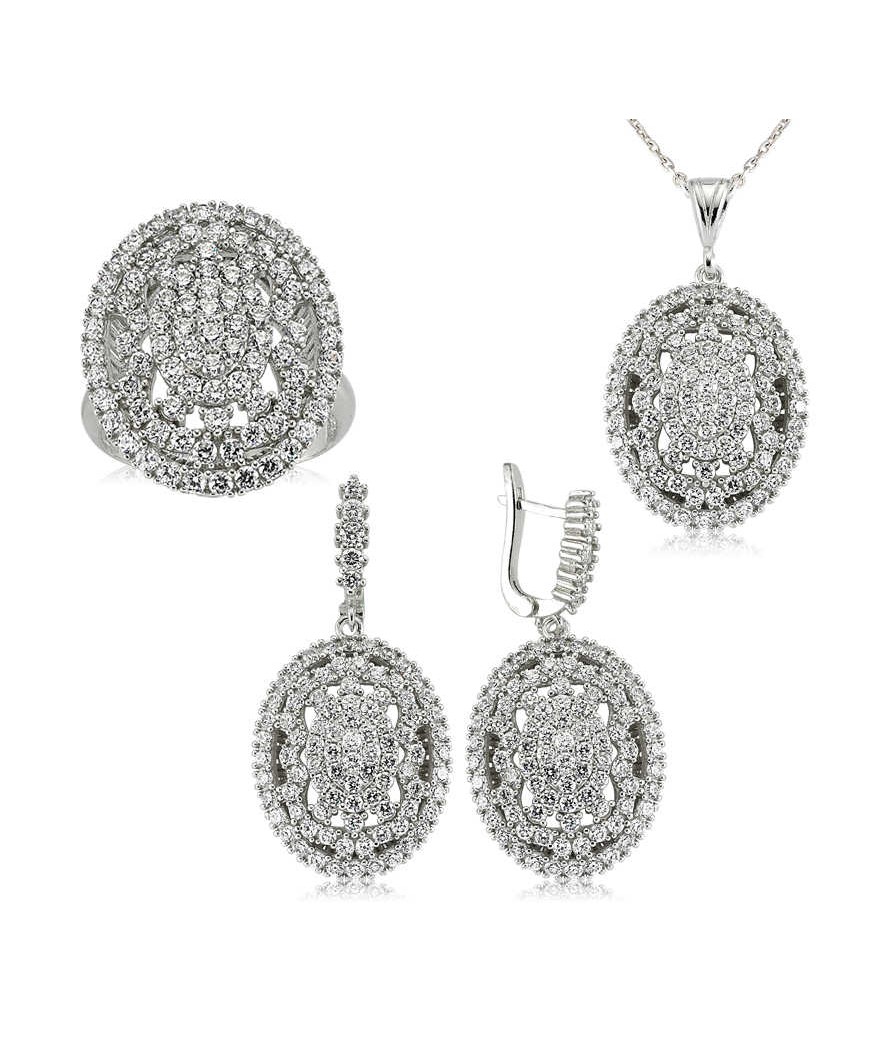 Gümüş Beyaz Taşlı Bayan Set