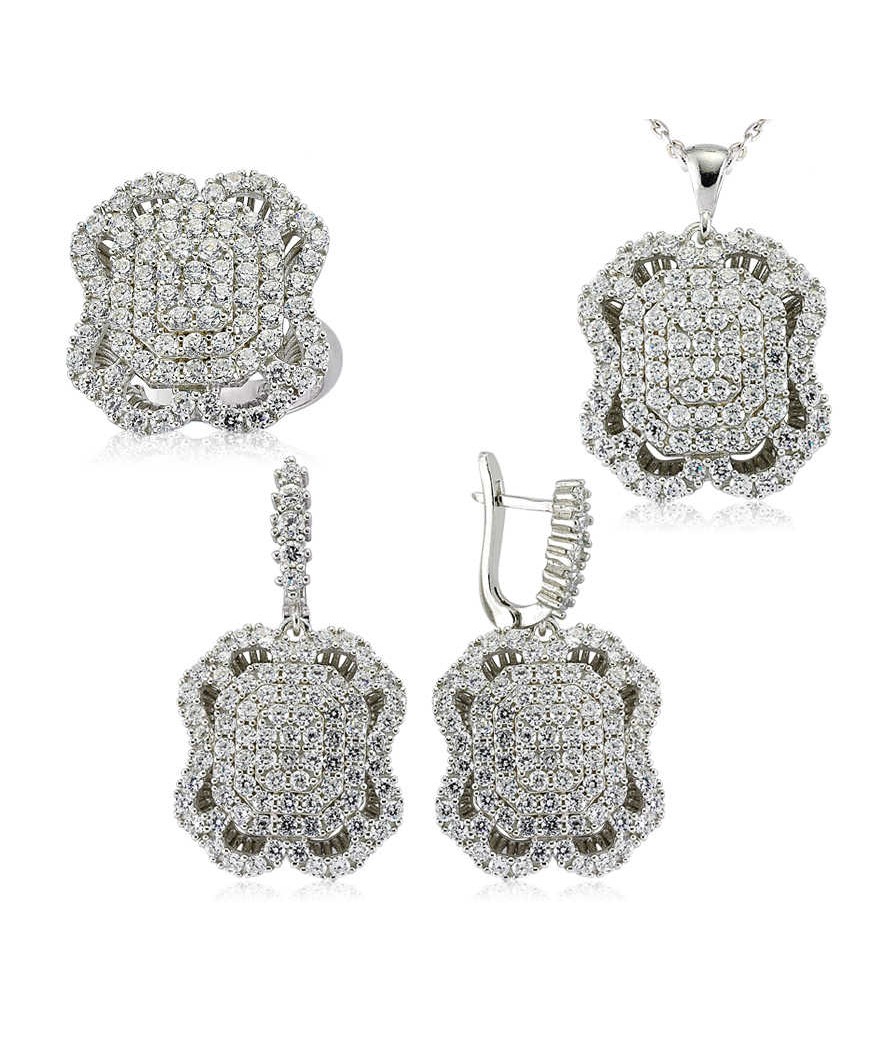 Gümüş Beyaz Taşlı Bayan Set