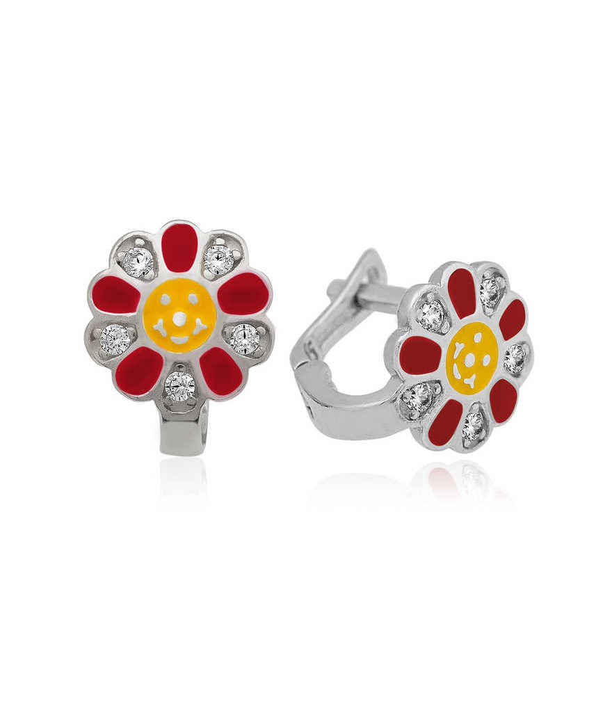 Gümüş Kırmızı Papatya Çocuk Küpesi