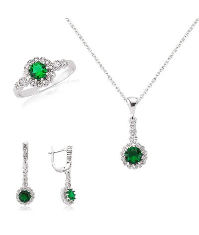 Gümüş Yeşil Çiçek Bayan Set