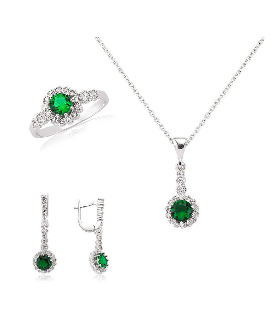 Gümüş Yeşil Çiçek Bayan Set