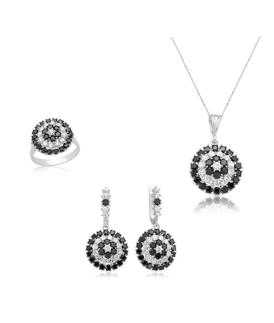 Gümüş Siyah Çiçek Bayan Set