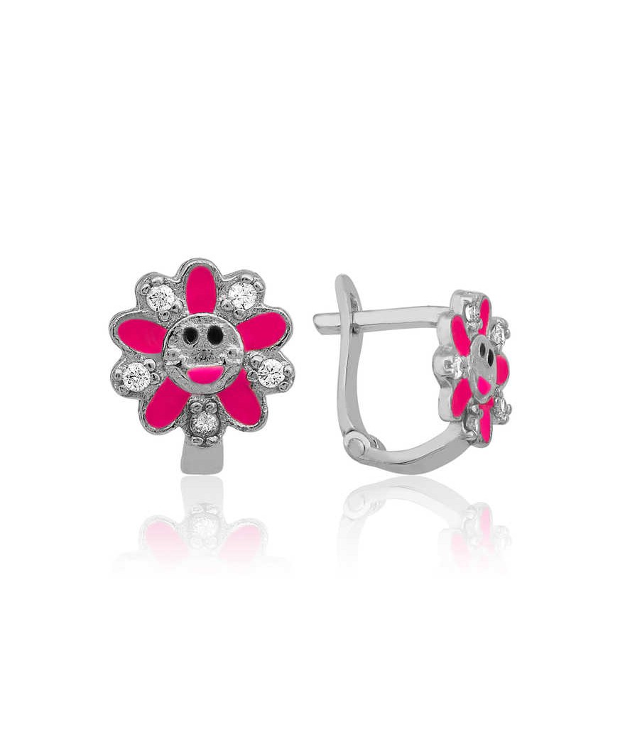 Gümüş Pembe Papatya Çocuk Küpesi