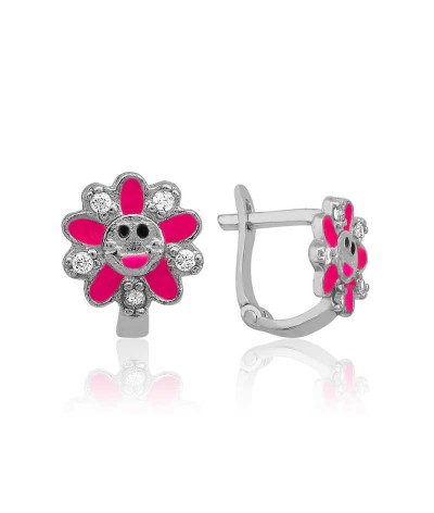 Gümüş Pembe Papatya Çocuk Küpesi