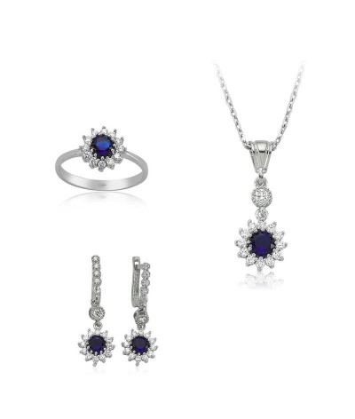 Gümüş Mavi Çiçek Bayan Set