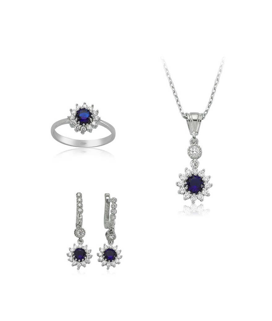 Gümüş Mavi Çiçek Bayan Set