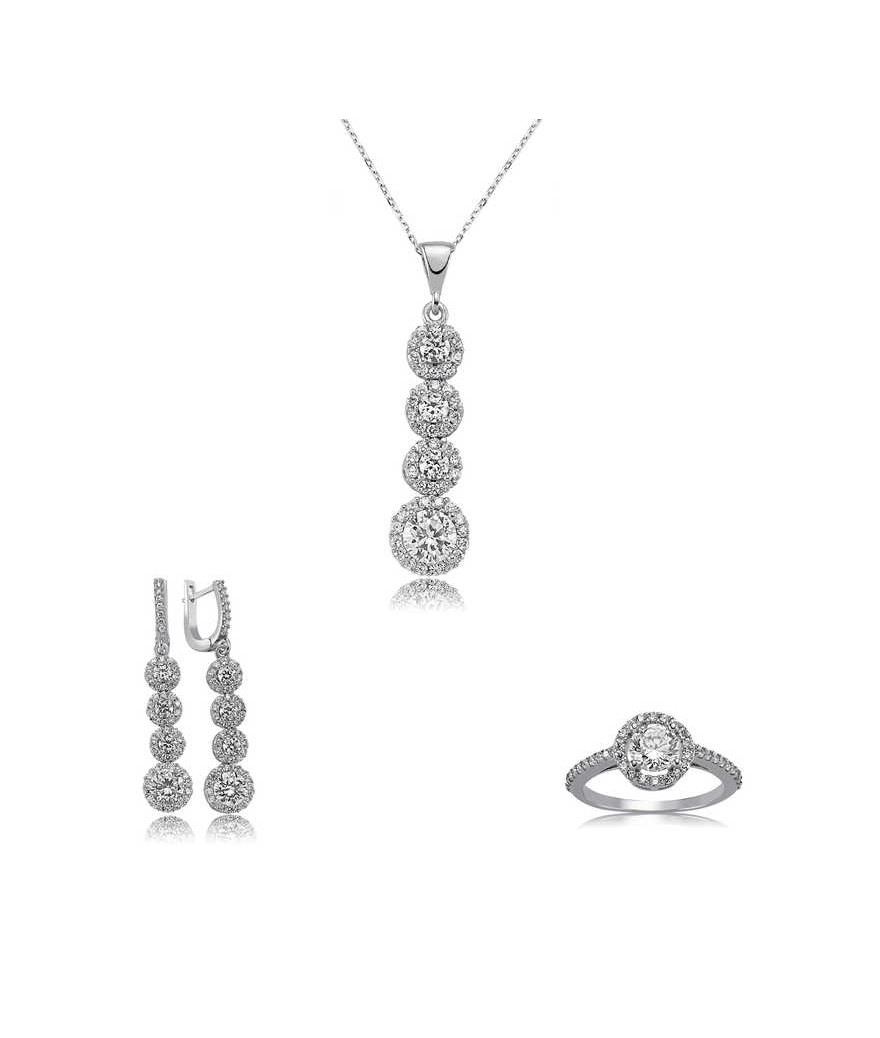 Gümüş Sıralı Dört Taş Bayan Set