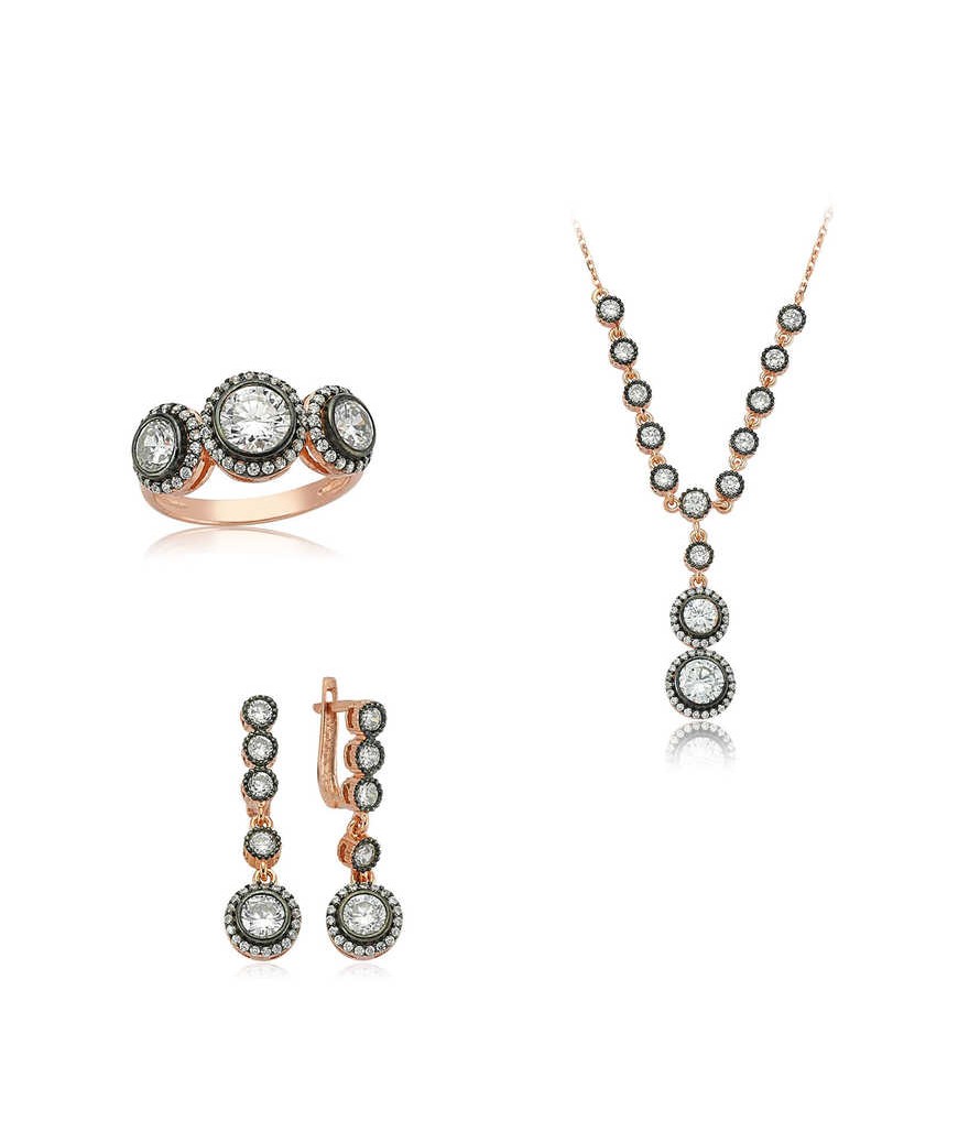 Gümüş Beyaz Taşlı Bayan Set