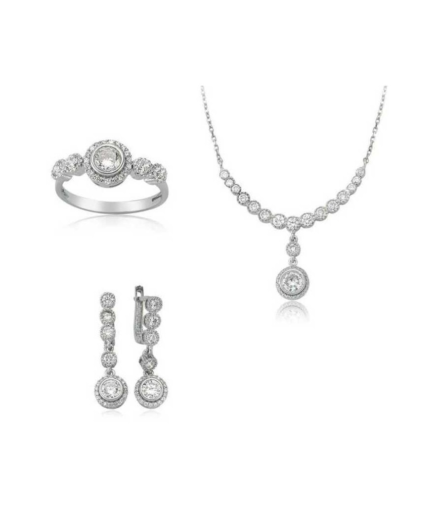 Gümüş Beyaz Taşlı Su Yolu Bayan Set