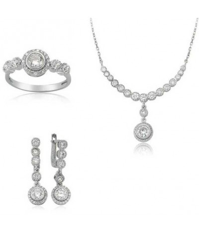 Gümüş Beyaz Taşlı Su Yolu Bayan Set