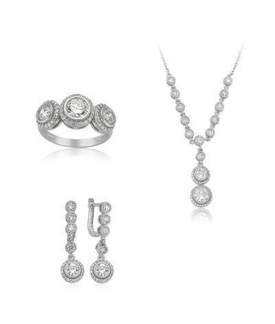 Gümüş Beyaz Taşlı Su Yolu Bayan Set
