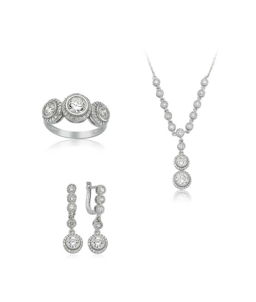 Gümüş Beyaz Taşlı Su Yolu Bayan Set