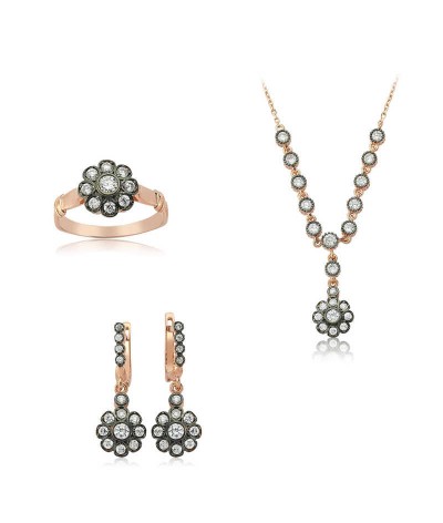 Gümüş Elmas Montür Çiçek Bayan Set