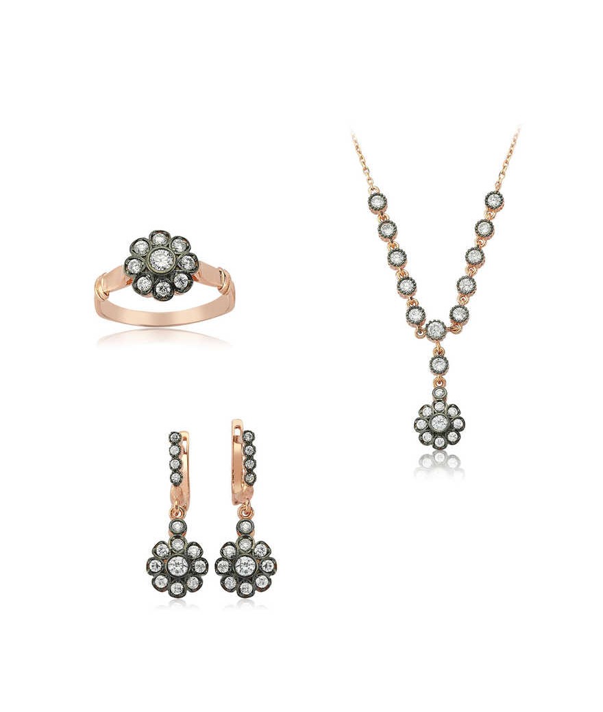 Gümüş Elmas Montür Çiçek Bayan Set