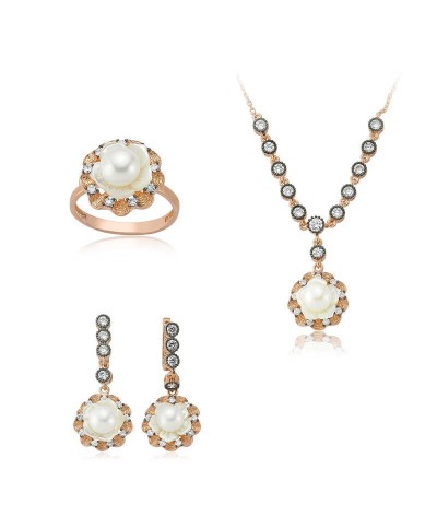 Gümüş İnci Detaylı Gül Bayan Set