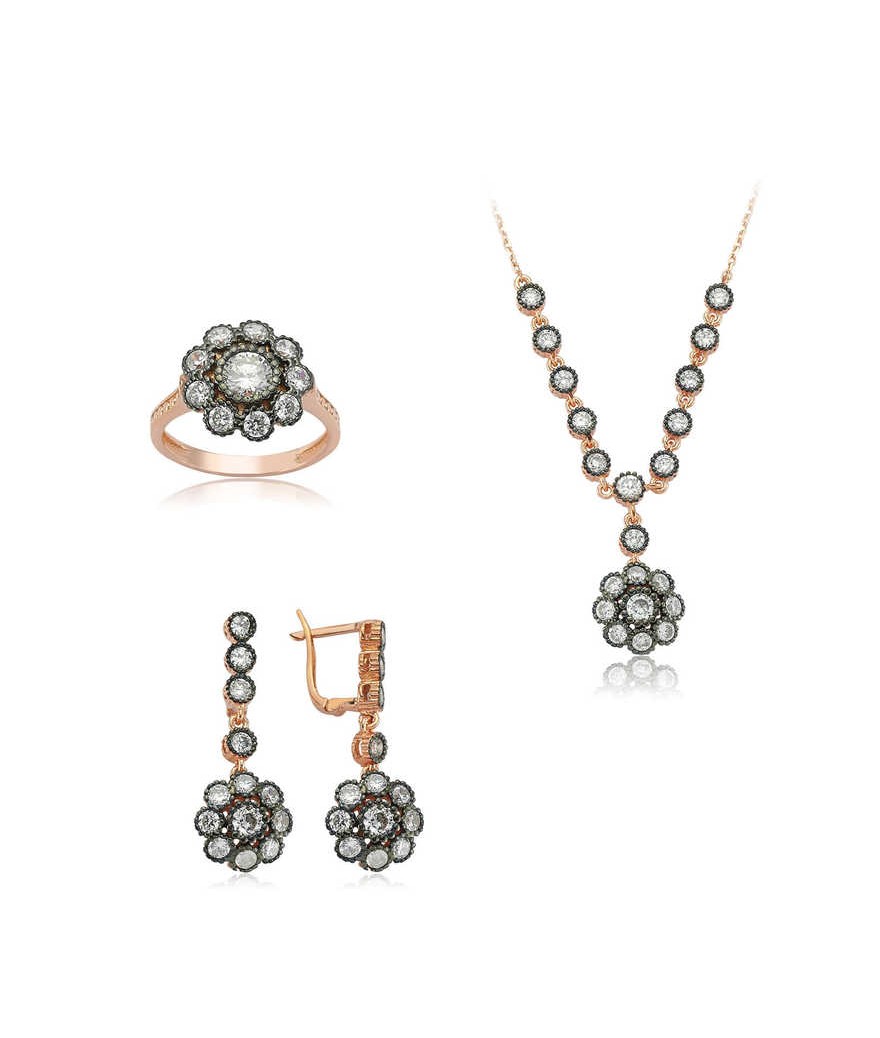 Gümüş Elmas Montür Çiçek Bayan Set