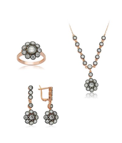 Gümüş Elmas Montür Çiçek Bayan Set