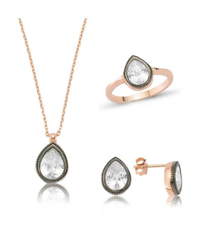 Gümüş Elmas Model Damla Bayan Set