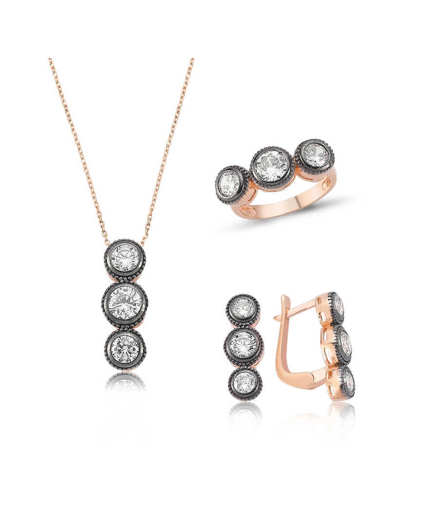 Gümüş Elmas Model 3 Taş Tria Bayan Set