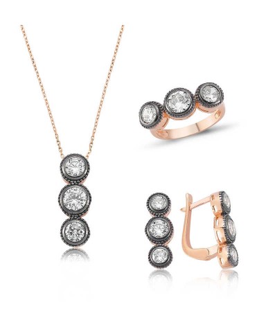 Gümüş Elmas Model 3 Taş Tria Bayan Set