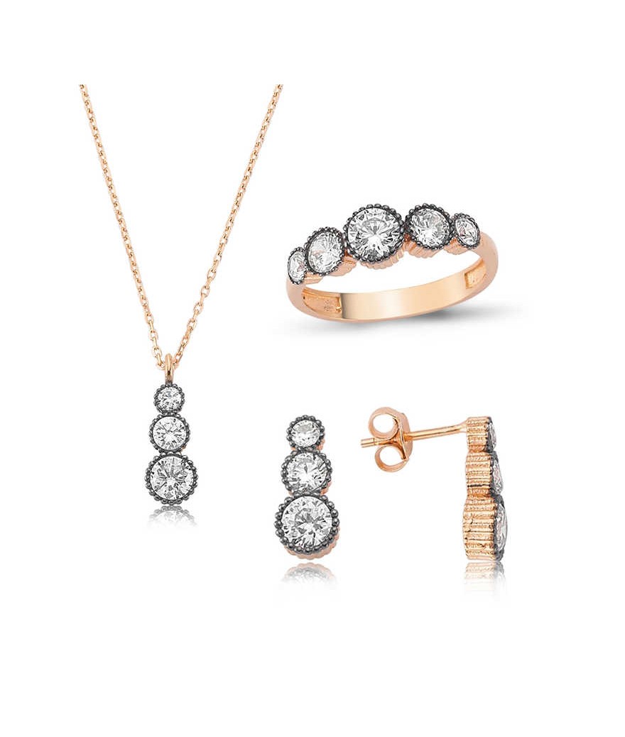 Gümüş Elmas Model 5 Taş Bayan Set