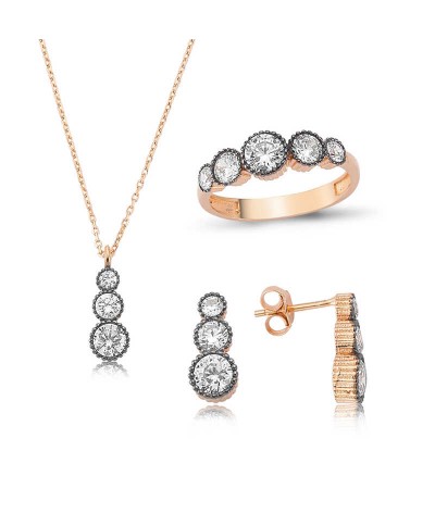 Gümüş Elmas Model 5 Taş Bayan Set