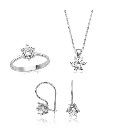 Gümüş Tek Taş Bayan Set