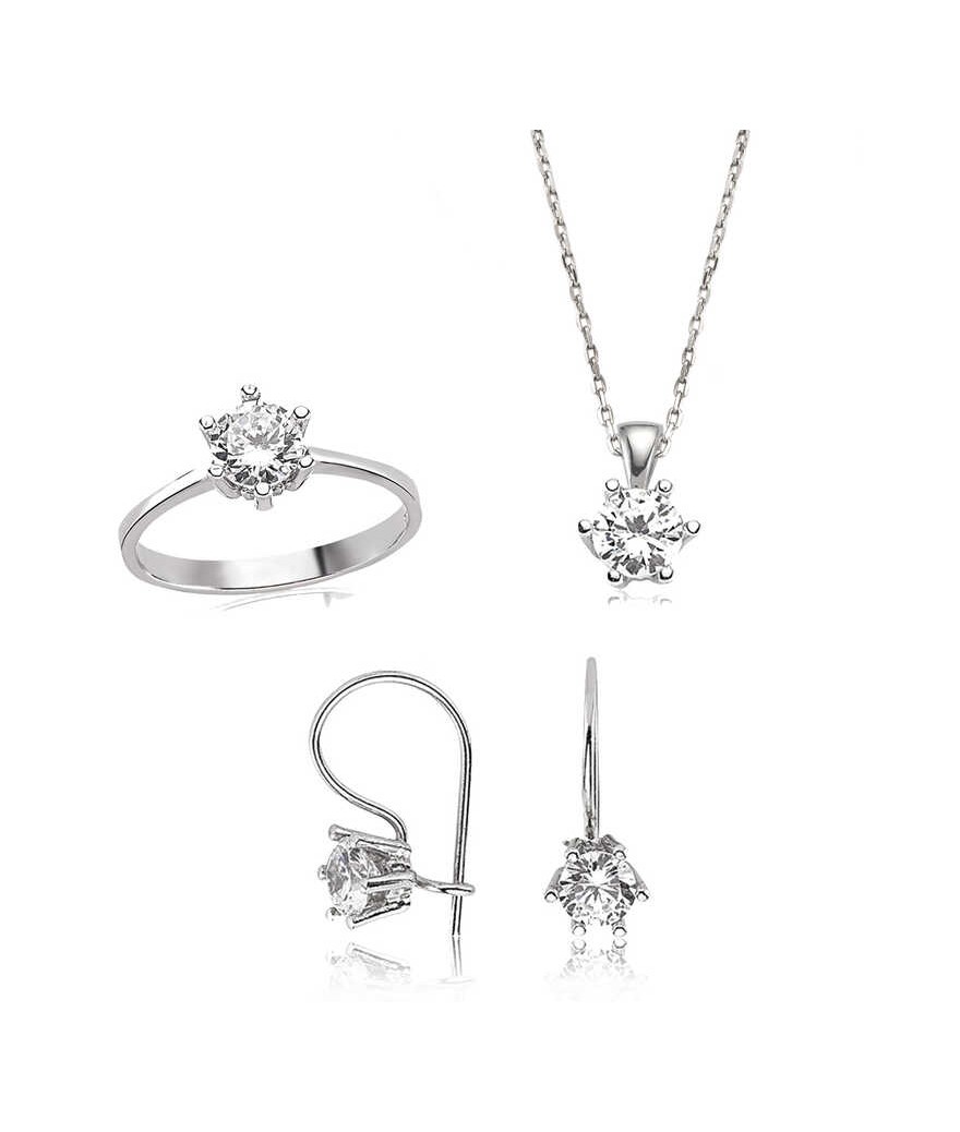 Gümüş Tek Taş Bayan Set