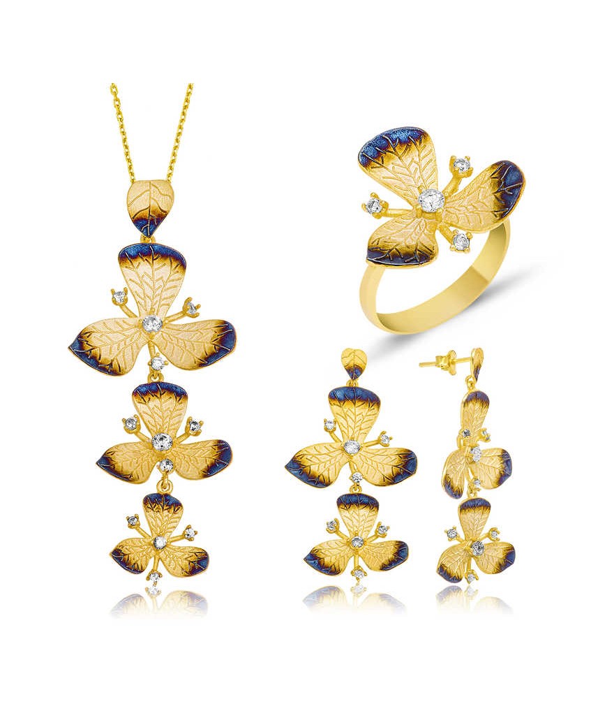 Gümüş Sarı Çiçek Bayan Set