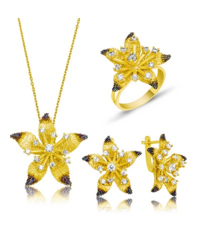 Gümüş Sarı Çiçek Bayan Set