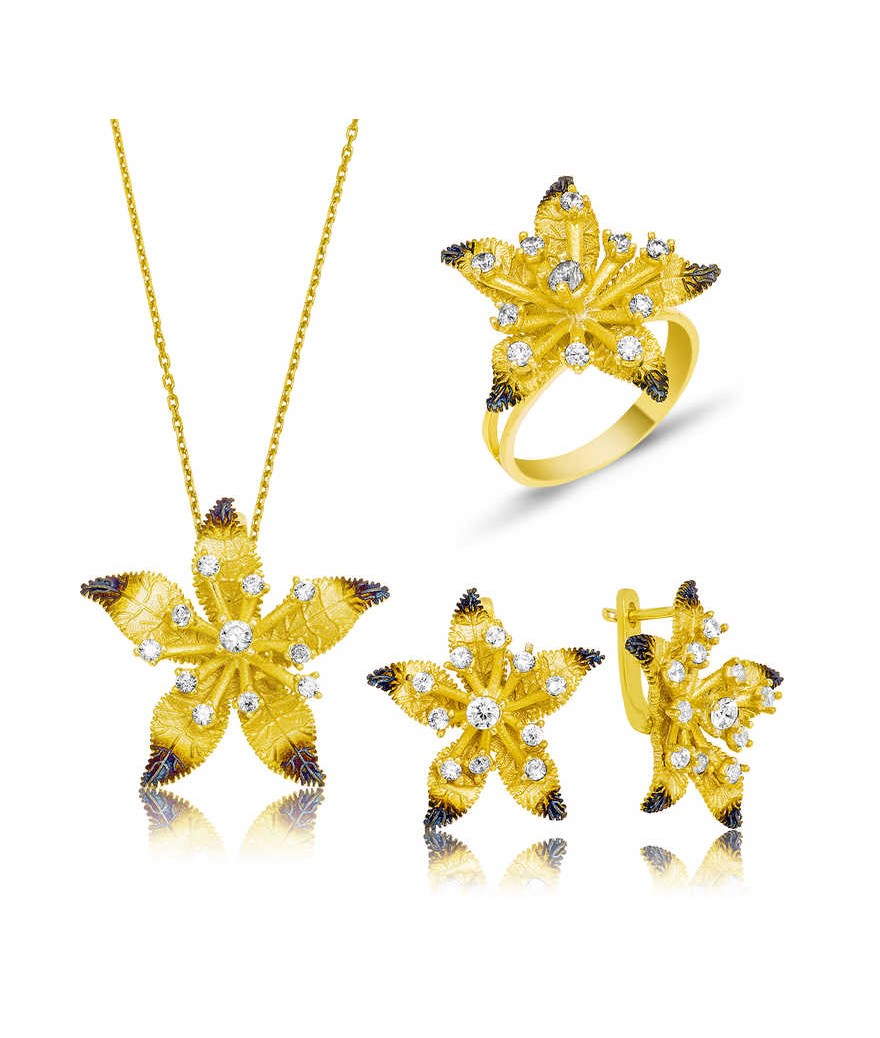 Gümüş Sarı Çiçek Bayan Set