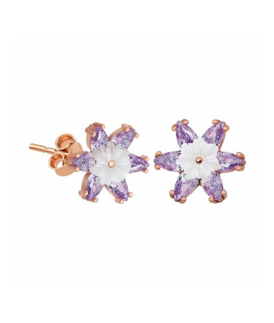 Gümüş Lila Lotus Çiçeği Küpe