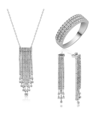 Gümüş Beyaz Taşlı Su Yolu Bayan Set