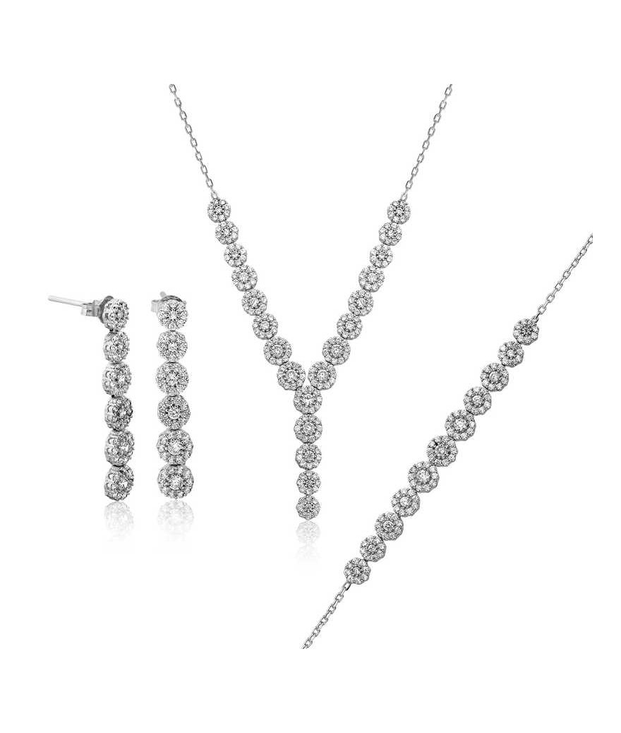 Gümüş Beyaz Taşlı Su Yolu Bayan Set