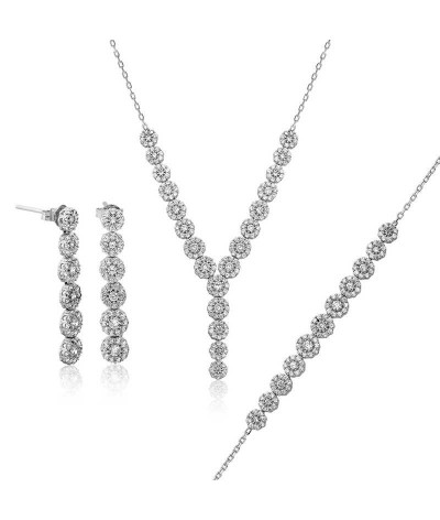 Gümüş Beyaz Taşlı Su Yolu Bayan Set