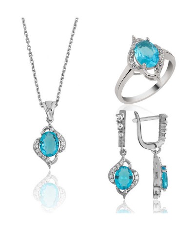 Gümüş Mavi Taşlı Bayan Set