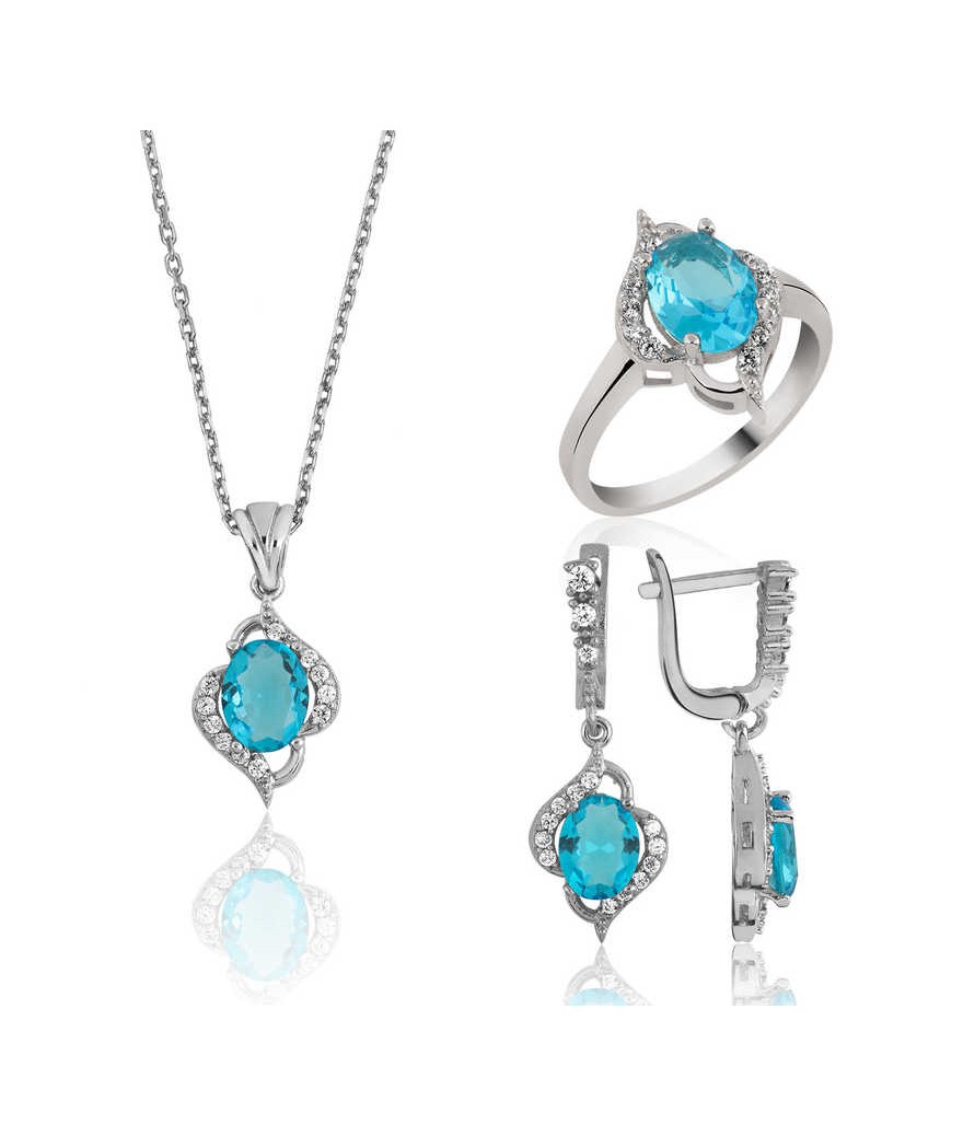 Gümüş Mavi Taşlı Bayan Set