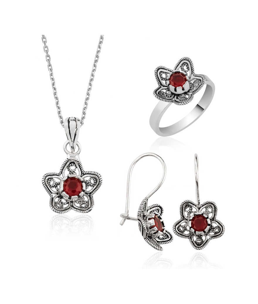 Gümüş Nilüfer Çiçeği Telkari Bayan Set