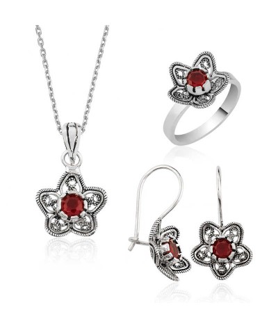 Gümüş Nilüfer Çiçeği Telkari Bayan Set