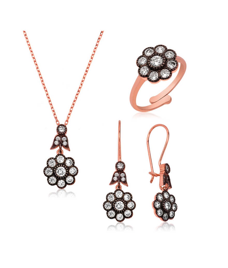 Gümüş Elmas Montür Çiçek Bayan Set